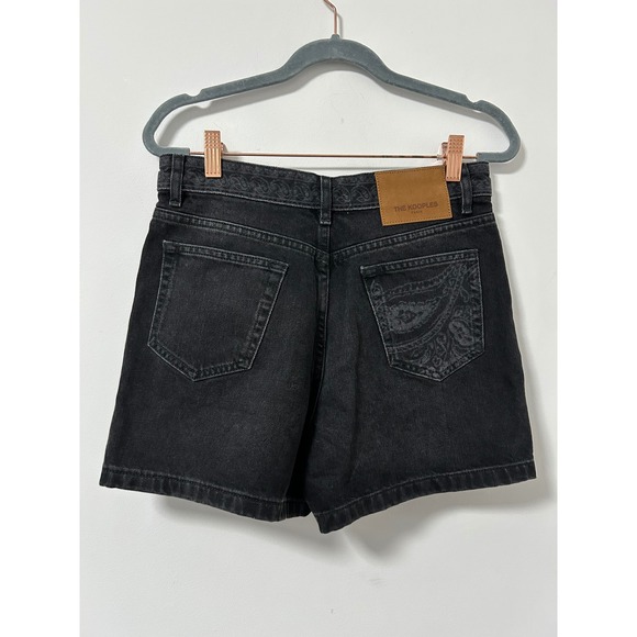 The Kooples Jeans Black Wash Paisley Denim High‎ Waisted Shorts Paris Size 2 - Picture 4 of 13